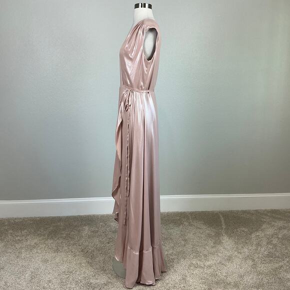 Metallic Satin High Low Wrap Evening Gown Pink Size 6 by AQUA Sleeveless Formal - Picture 3 of 14